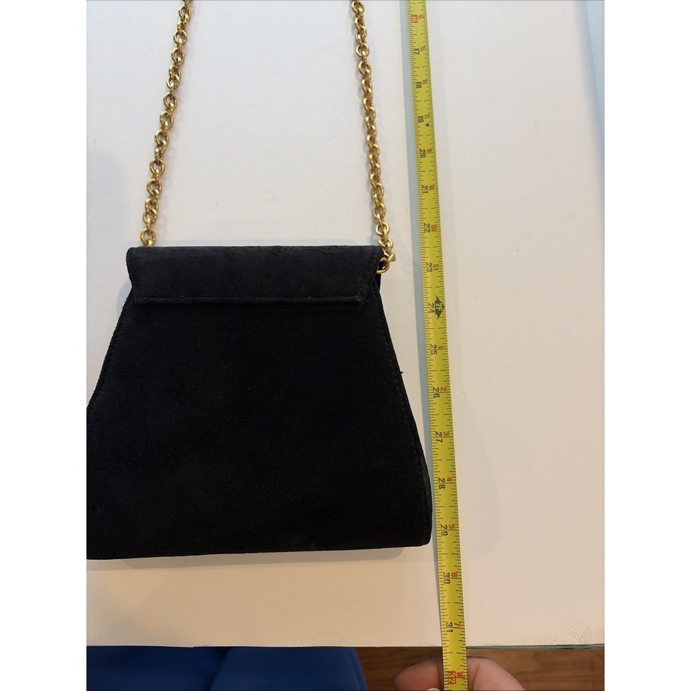 Casual Corner Black Suede Handbag Gold Medallion & Chain Essentials Elegant Bag - Picture 8 of 15